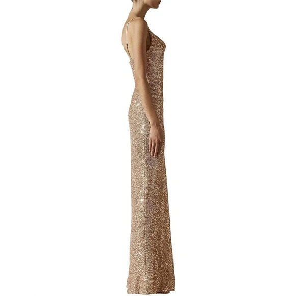 Shona Joy Soiree Bias Cowl Maxi Dress Rose Gold Size 6 - Picture 3 of 11